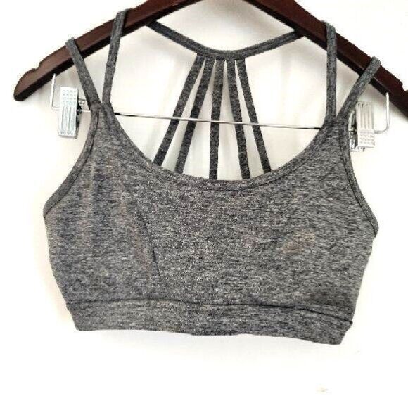 Strappy Padded Sports Bra Women‎ M Grey Wireless Running Beach Summer Activewear - Picture 1 of 2